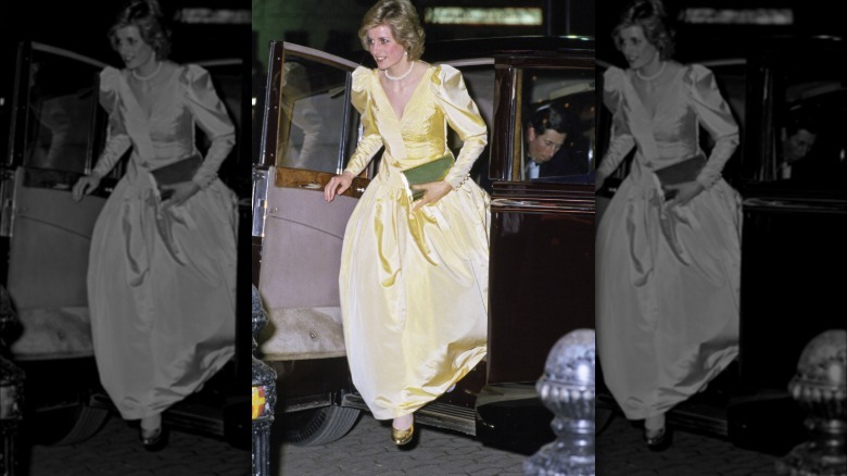Princess Diana pictured stepping out of a car in 1985