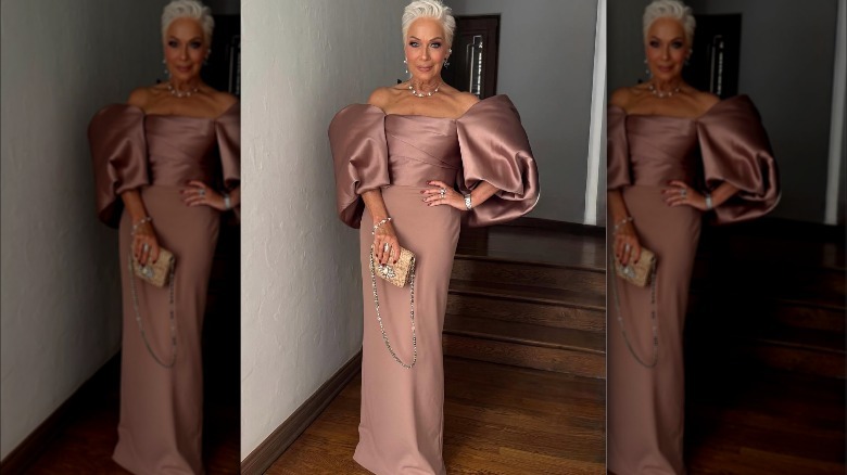 Denise Welch wearing Solace London gown