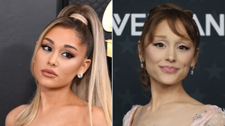 Ariana Grande on the red carpet in 2020 (left) and 2026 (right)